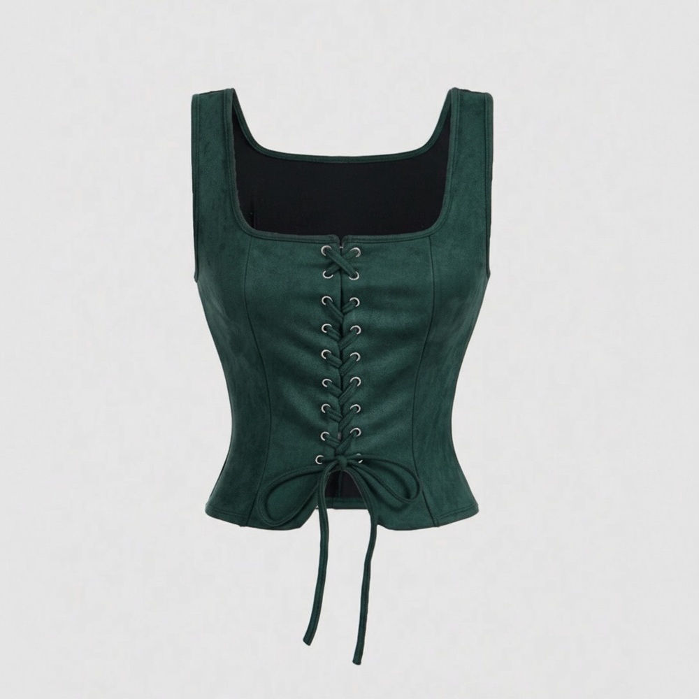 Elegant Green Lace-Up Corset Top New